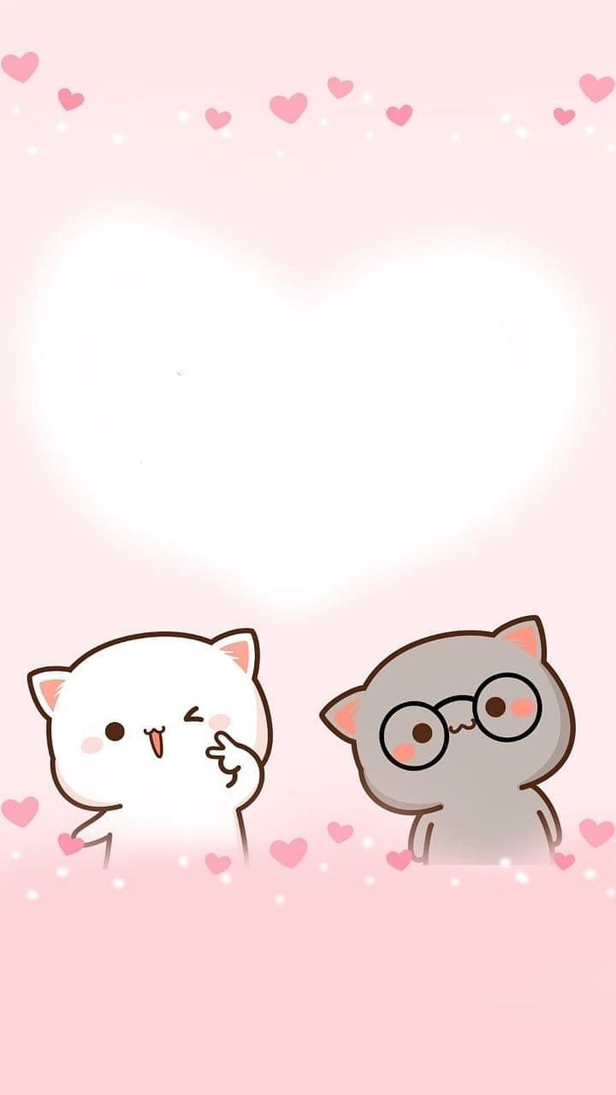 Cute Cartoon Cats With Glasses And Pink Hearts On Soft Background HD phone wallpaper