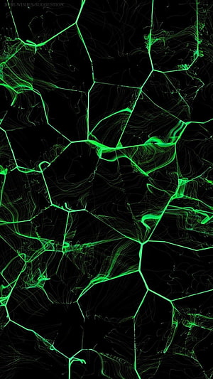 Abstract Green Neon Fractal Network on Black Background HD phone wallpaper