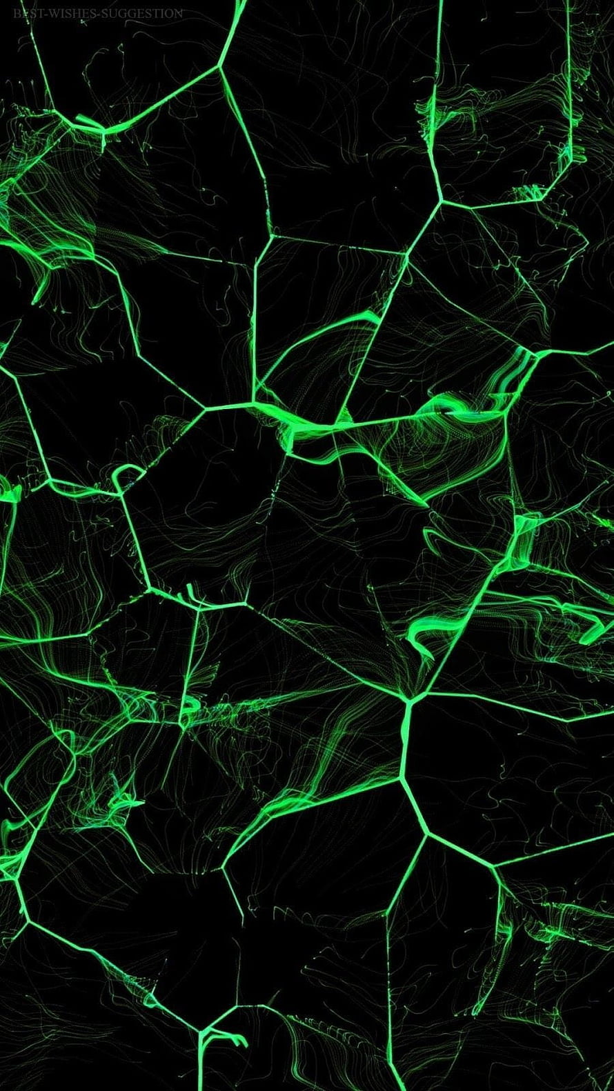 Abstract Green Neon Fractal Network on Black Background HD phone wallpaper