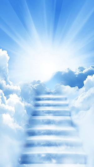 Stairway to Heaven: Ethereal Cloud Stairs Leading to Divine Light HD phone wallpaper