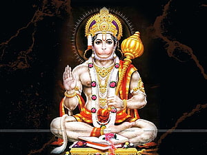Lord Hanuman Sitting With Mace And Holy Book Digital Art Wallpaper, Hanuman , Hanuman PC HD wallpaper