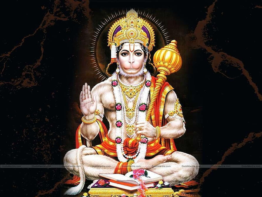 Lord Hanuman Sitting With Mace And Holy Book Digital Art Wallpaper, Hanuman , Hanuman PC HD wallpaper