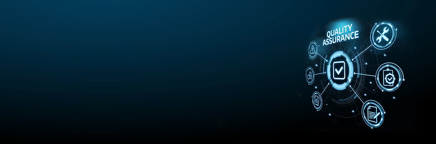 Quality Assurance Technology Concept With Glowing Blue Icons And Checkmark On Dark Background HD wallpaper