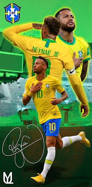 Neymar Jr in Brazil National Team Yellow Jersey and Blue Shorts on the Pitch HD phone wallpaper