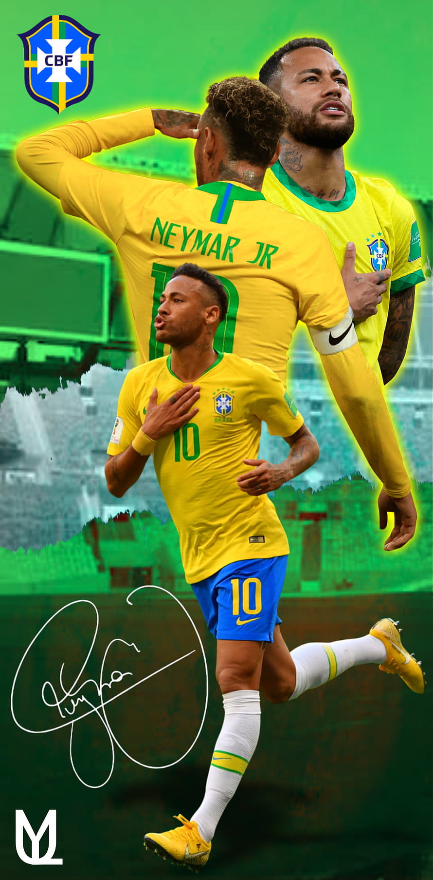Neymar Jr in Brazil National Team Yellow Jersey and Blue Shorts on the Pitch HD phone wallpaper