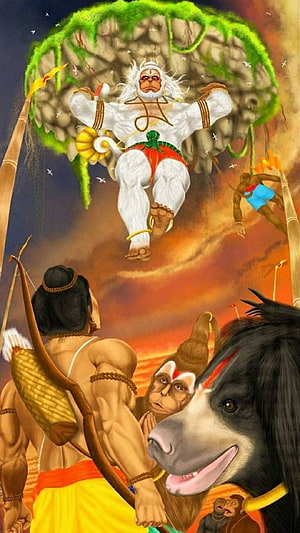 Hanuman Carrying Mount Dronagiri to Save Sita in Ramayana, Hanuman, jai shree ram HD phone wallpaper