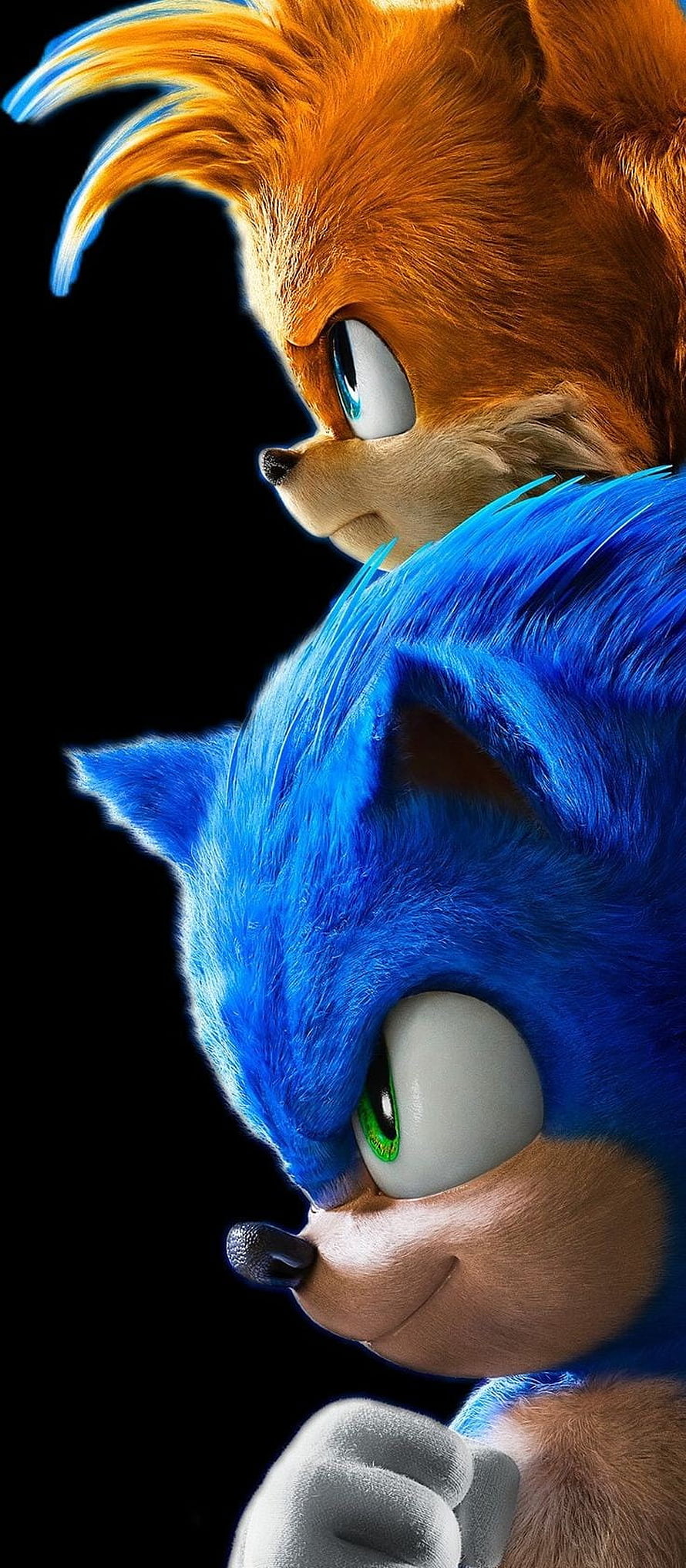 Sonic the Hedgehog and Tails Movie Character Close-Up Portrait HD phone wallpaper