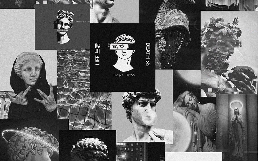 Monochrome Classical Sculpture Collage with Glitch Art and Hypebeast Aesthetic HD wallpaper