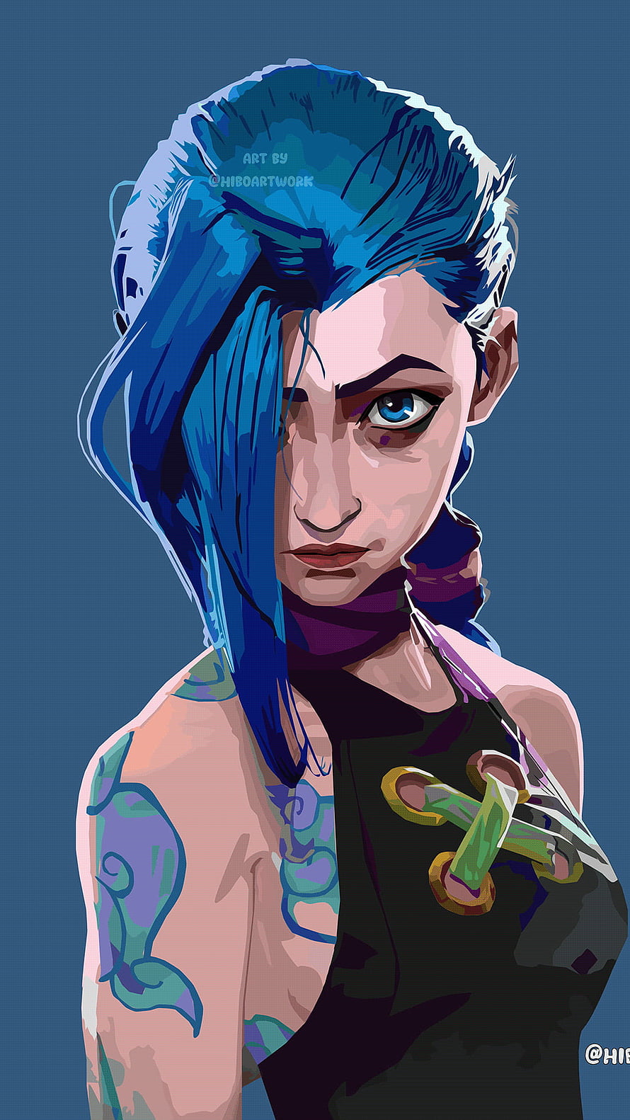 Jinx from Arcane animated series digital portrait with blue hair and tattoos HD phone wallpaper