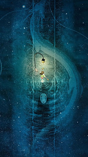 Spirited Away Chihiro and No-Face Underwater Staircase Art HD phone wallpaper