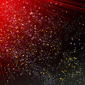Vibrant Red Light Rays and Golden Bokeh Particles on Dark Background HD phone wallpaper