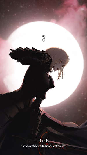 Saber Alter Artoria Pendragon in Dark Armor Before a Full Moon HD phone wallpaper