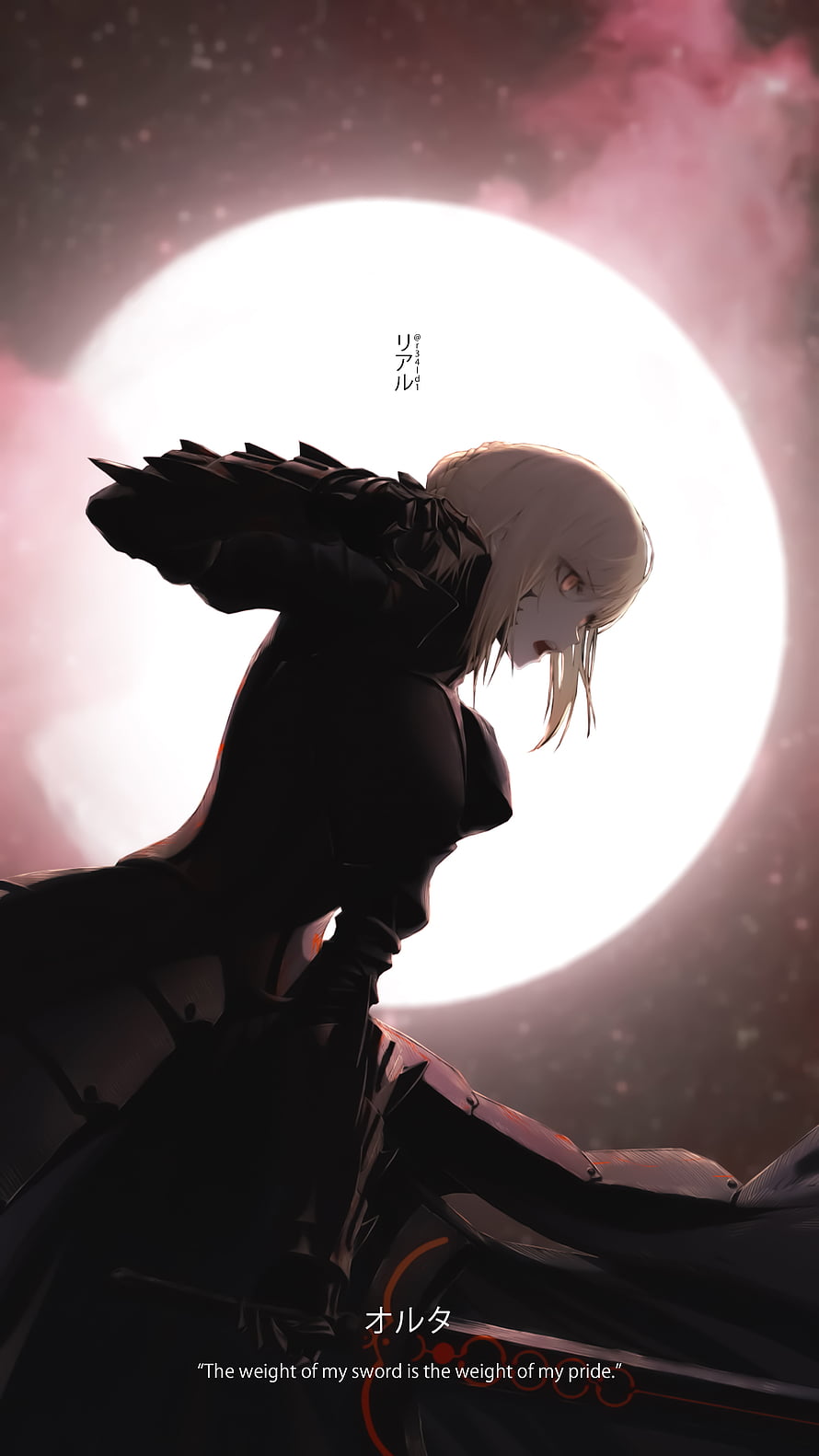 Saber Alter Artoria Pendragon in Dark Armor Before a Full Moon HD phone wallpaper