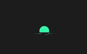 Minimalist Abstract Sunset with Mint Green Sun and Dashed Horizon Line on Dark Background HD wallpaper