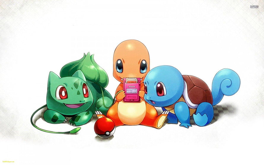 Pokemon Kanto Starters Bulbasaur Charmander and Squirtle with Game Boy HD wallpaper