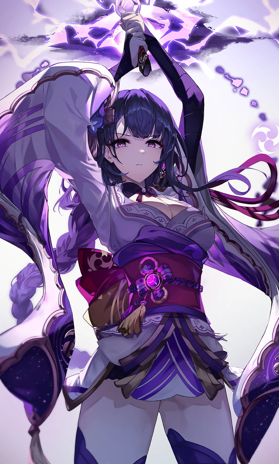 Raiden Shogun wielding Electro power in purple and white outfit HD phone wallpaper
