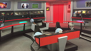 Star Trek USS Enterprise Bridge Interior with Red and Black Control Panels HD wallpaper