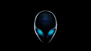 Alienware Alien Head Logo with Glowing Blue Eyes on Black Background HD wallpaper
