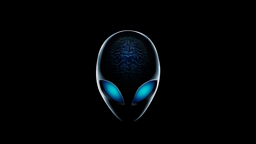 Alienware Alien Head Logo with Glowing Blue Eyes on Black Background HD wallpaper