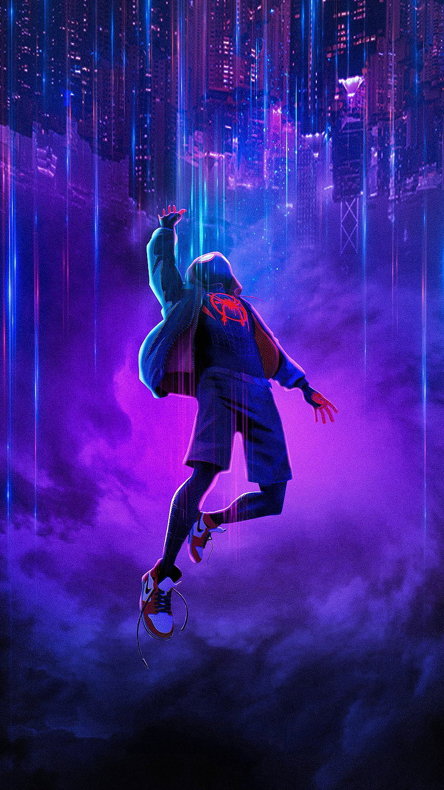 Miles Morales Spider-Man Leaping Through Neon Cyberpunk Cityscape, Miles Morales Spider New, Superheroes and ID. Marvel , Marvel superhero posters, Marvel spiderman art, Spider Man Purple HD phone wallpaper