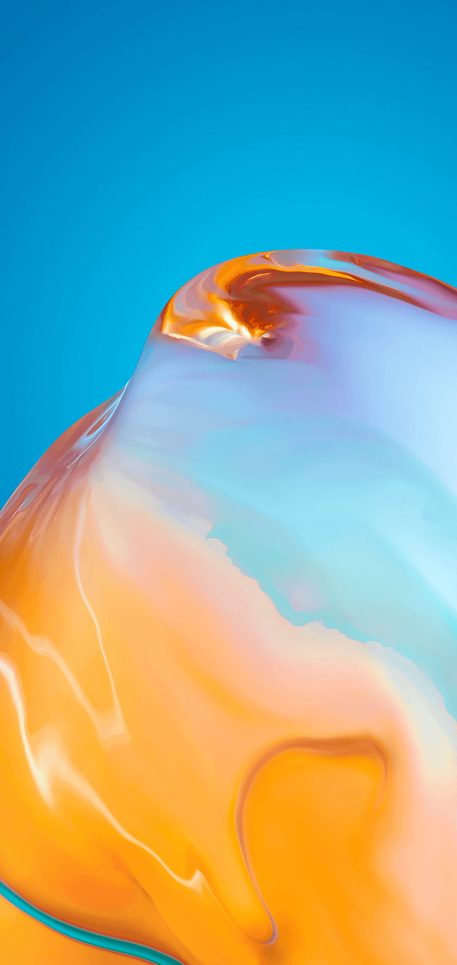 Abstract 3D Render of Glossy Orange and Blue Liquid Waves on a Vibrant Cyan Background HD phone wallpaper