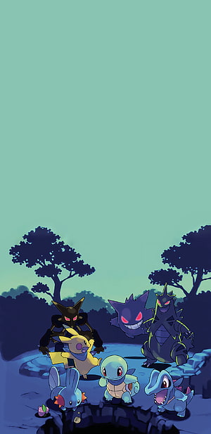 Pokemon Team Rocket Grunt and Starter Pokemon in Night Forest HD phone wallpaper