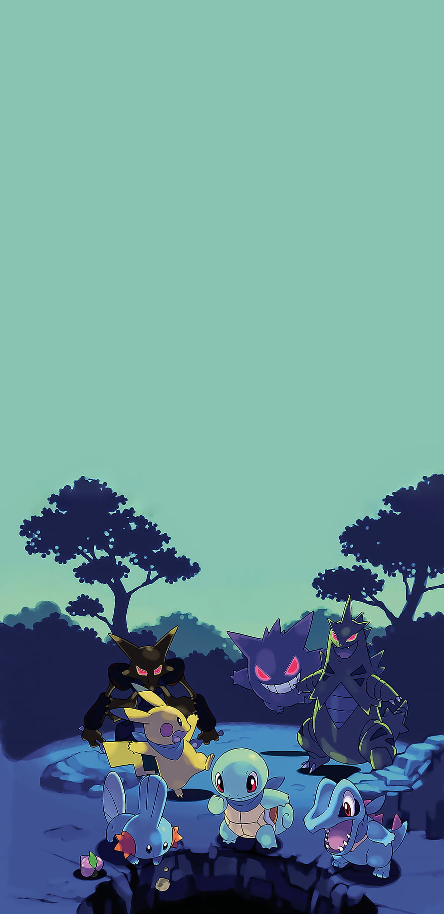Pokemon Team Rocket Grunt and Starter Pokemon in Night Forest HD phone wallpaper