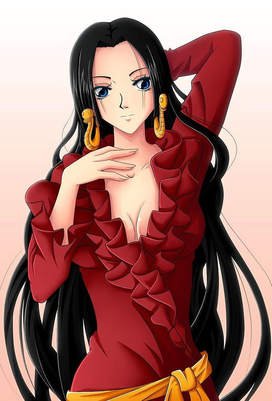 Boa Hancock in Red Ruffled Dress with Gold Snake Earrings HD phone wallpaper