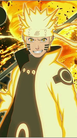 Naruto Uzumaki in Baryon Mode with Golden Aura and Black Outfit HD phone wallpaper