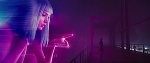Blade Runner 2049 Joi Hologram in Neon Purple Industrial Setting HD wallpaper