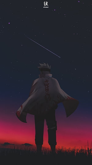 Naruto Uzumaki Hokage Cloak Watching Shooting Star Night Sky Anime Wallpaper HD phone wallpaper