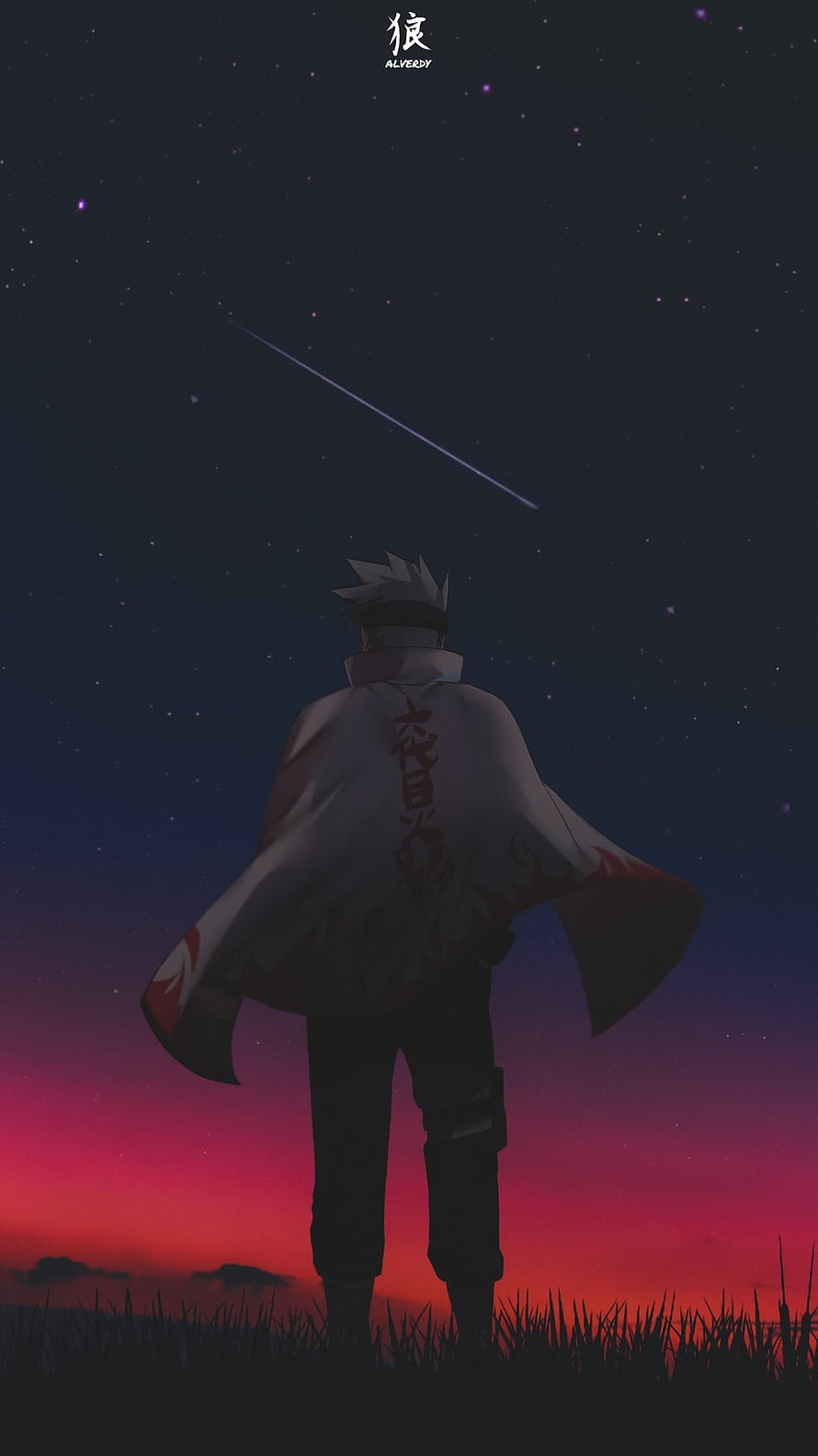 Naruto Uzumaki Hokage Cloak Watching Shooting Star Night Sky Anime Wallpaper HD phone wallpaper