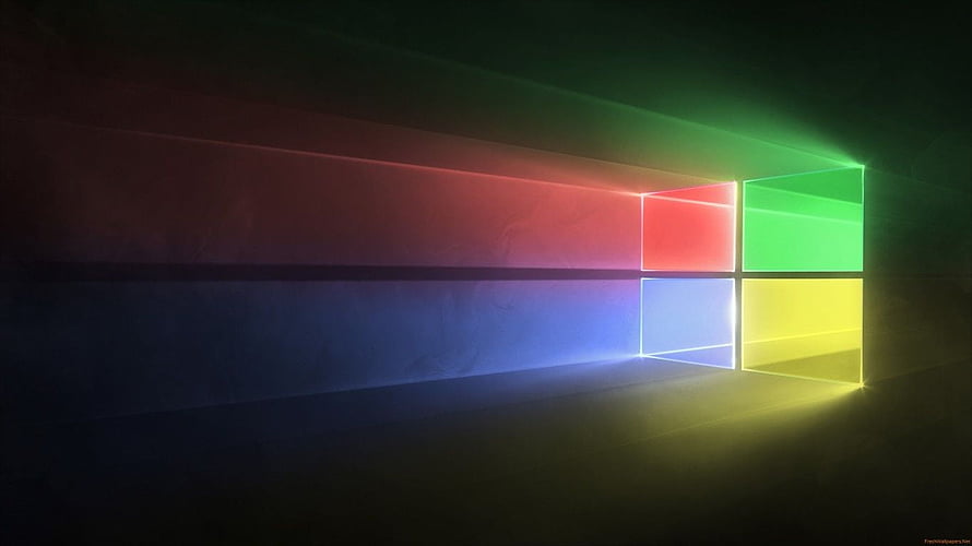 Windows 10 RGB Logo with Neon Light Trails in a Dark Minimalist Room HD wallpaper