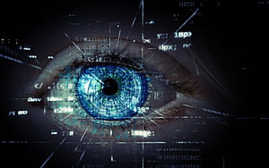 Cybernetic Human Eye with Digital Data Overlay and Futuristic Technology Interface, modern technologies, 21st century, eye technologies, digital technologies, digitalization HD wallpaper