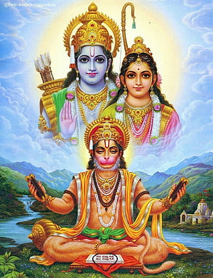 Hanuman meditating with Lord Rama and Goddess Sita in the background, shri ram for mobile. ayodhya ram mandir current HD phone wallpaper