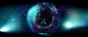 Digital Earth Network Globe in Deep Space with Cosmic Nebula and Starfield HD wallpaper