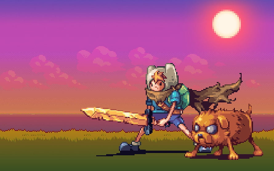 Adventure Time Finn and Jake Pixel Art Sunset Landscape HD wallpaper