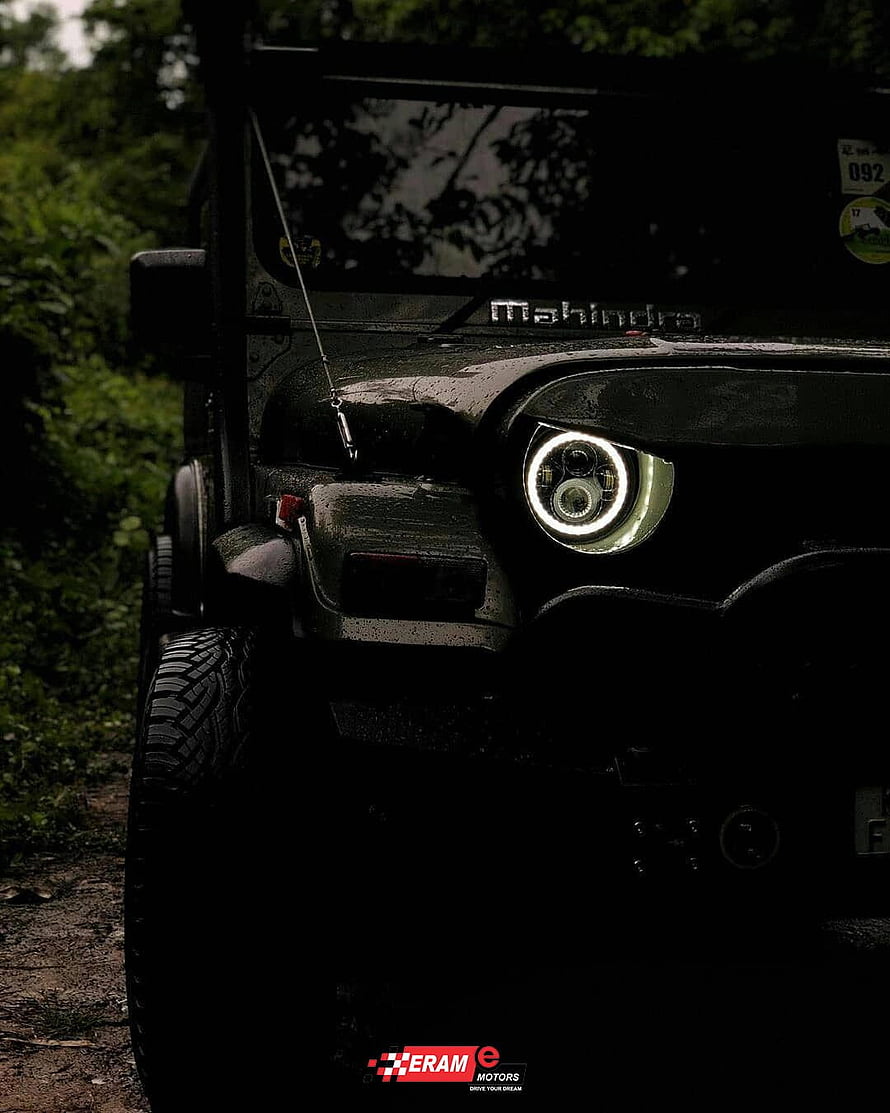 Mahindra Thar Off-Road Adventure in Dark Forest with LED Headlights HD phone wallpaper