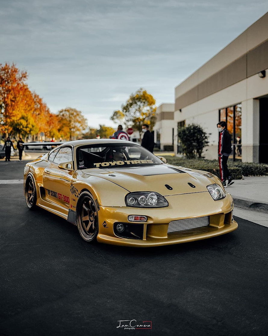 Gold Toyota Supra GT-500 Race Car with Toyo Tires Livery HD phone wallpaper
