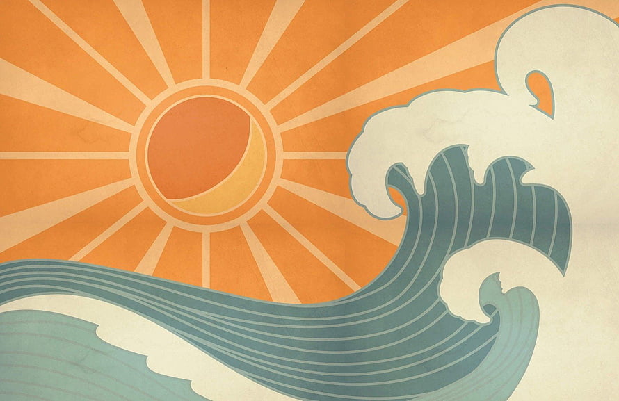 Retro Boho Ocean Wave and Sunburst Illustration with Vintage Hippie Aesthetic HD wallpaper
