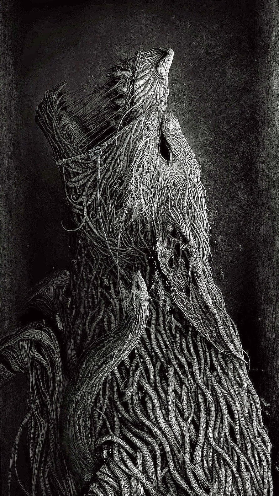 Fenrir the Wolf in Intricate Black and White Line Art Illustration HD phone wallpaper