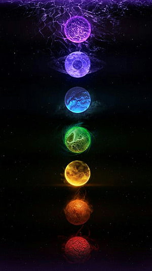 Vertical Stack of Seven Glowing Planets in Space HD phone wallpaper