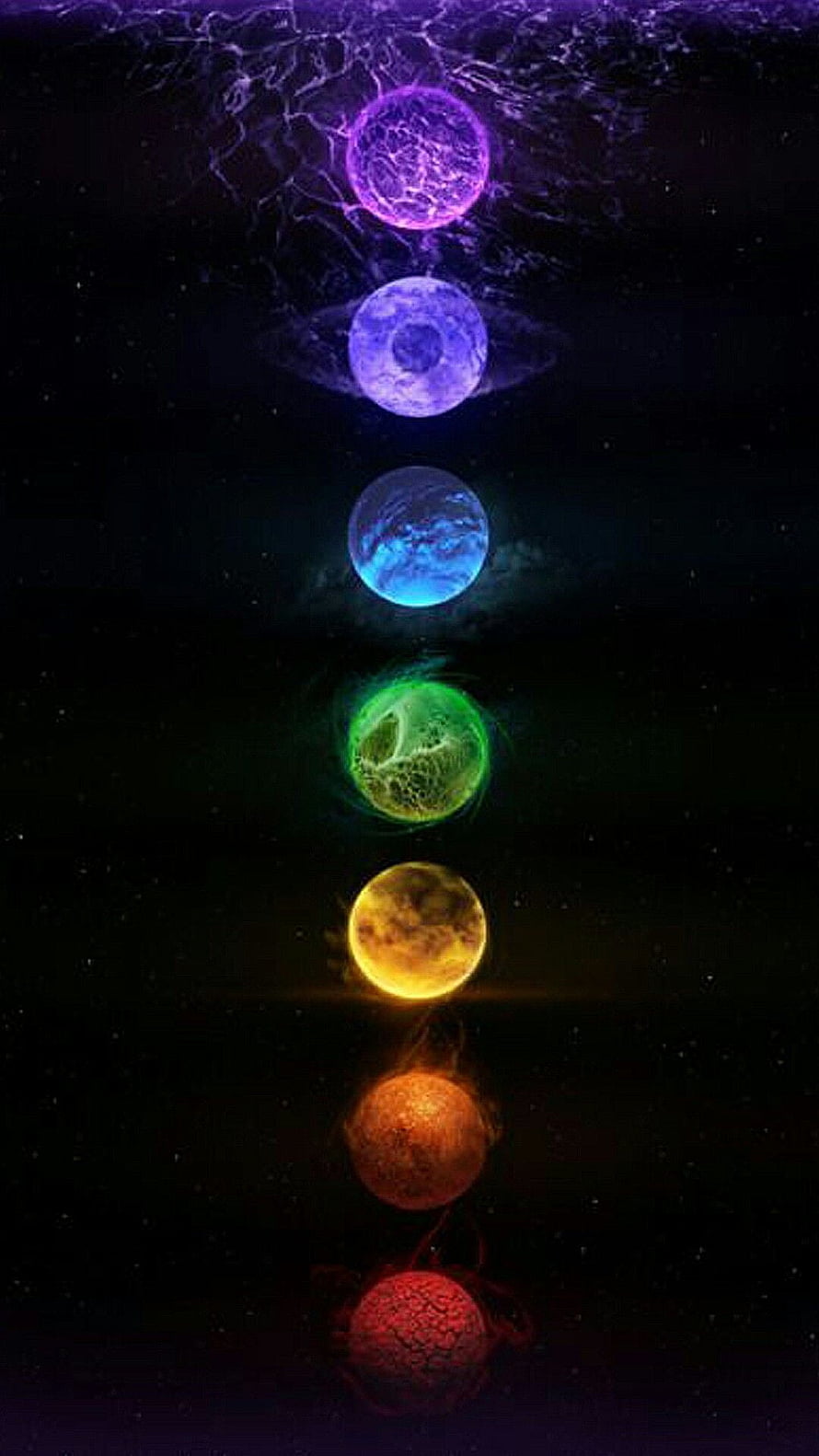 Vertical Stack of Seven Glowing Planets in Space HD phone wallpaper