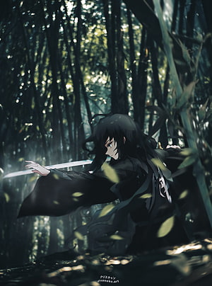 Christian from Chainsaw Man wielding a sword in a dark bamboo forest anime wallpaper, Muichiro Tokito, venoku, nature, tanjiro, demonslayer, kny, hashira, demon, anime HD phone wallpaper