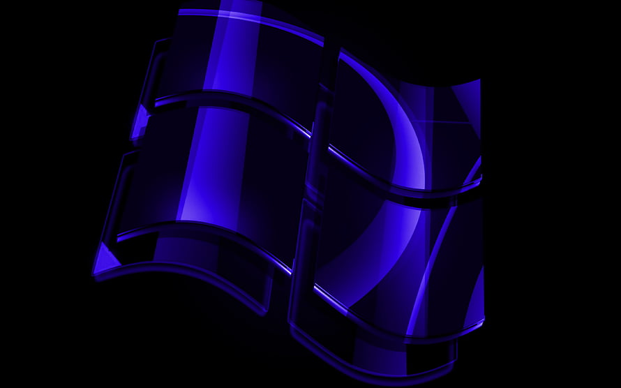 Glossy Blue Windows Logo on Black Background HD wallpaper