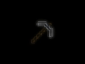 Minecraft Pickaxe Minimalist Line Art on Black Background HD wallpaper