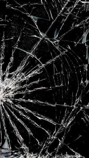 Shattered Glass Texture on Black Background with Radiating Fracture Lines HD phone wallpaper