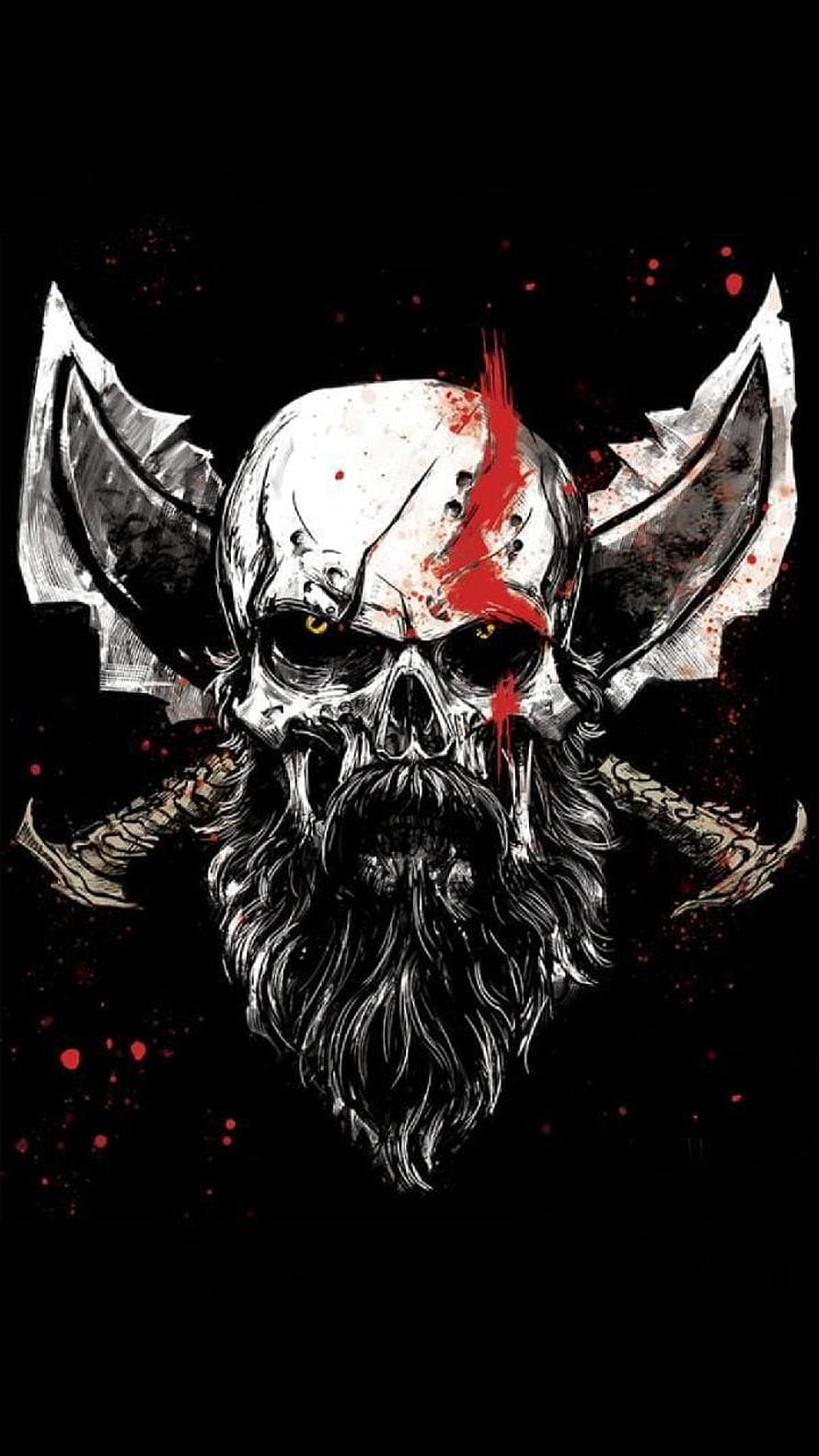 Kratos God of War Skull with Leviathan Axe and Draupnir Spear HD phone wallpaper