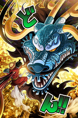 Monkey D. Luffy wielding the giant blue dragon sword Oden Ichimonji in One Piece Wano Country arc HD phone wallpaper