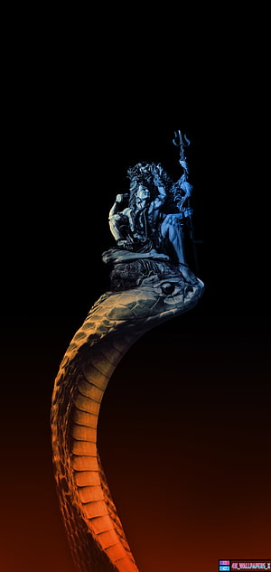 Shiva Sitting on Giant Cobra with Trishul and Blue Lighting HD phone wallpaper